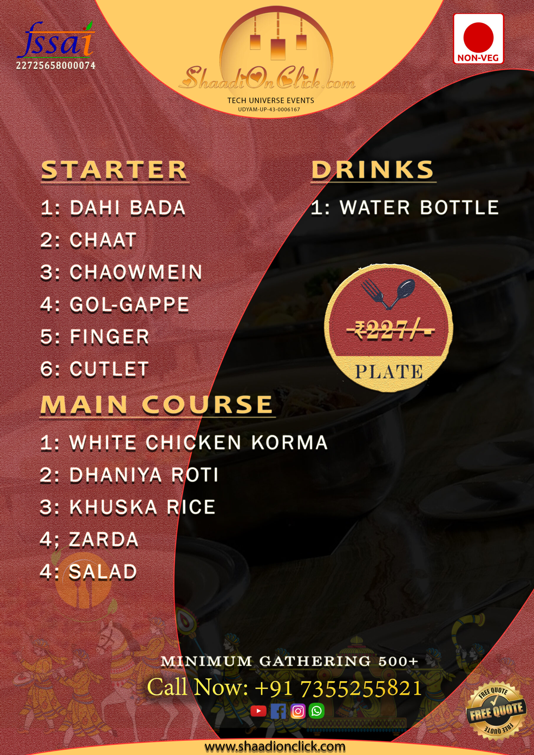 Full wedding menu starting just at ₹227! 🍽