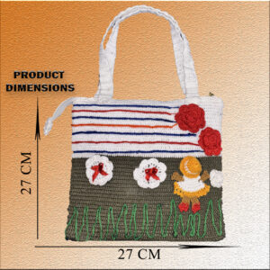 Handmade Crochet Floral Green Handbag with Flower and Doll Engraving