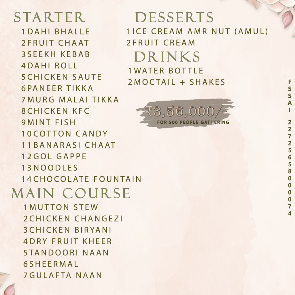 Wedding Catering Offer in Kanpur | 500 Guests Menu @ ₹3,56,000